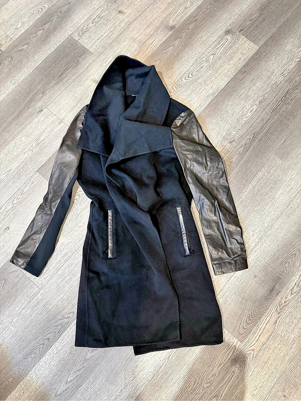 Rudsak Black Limited Edition Leather Sleeve Coat